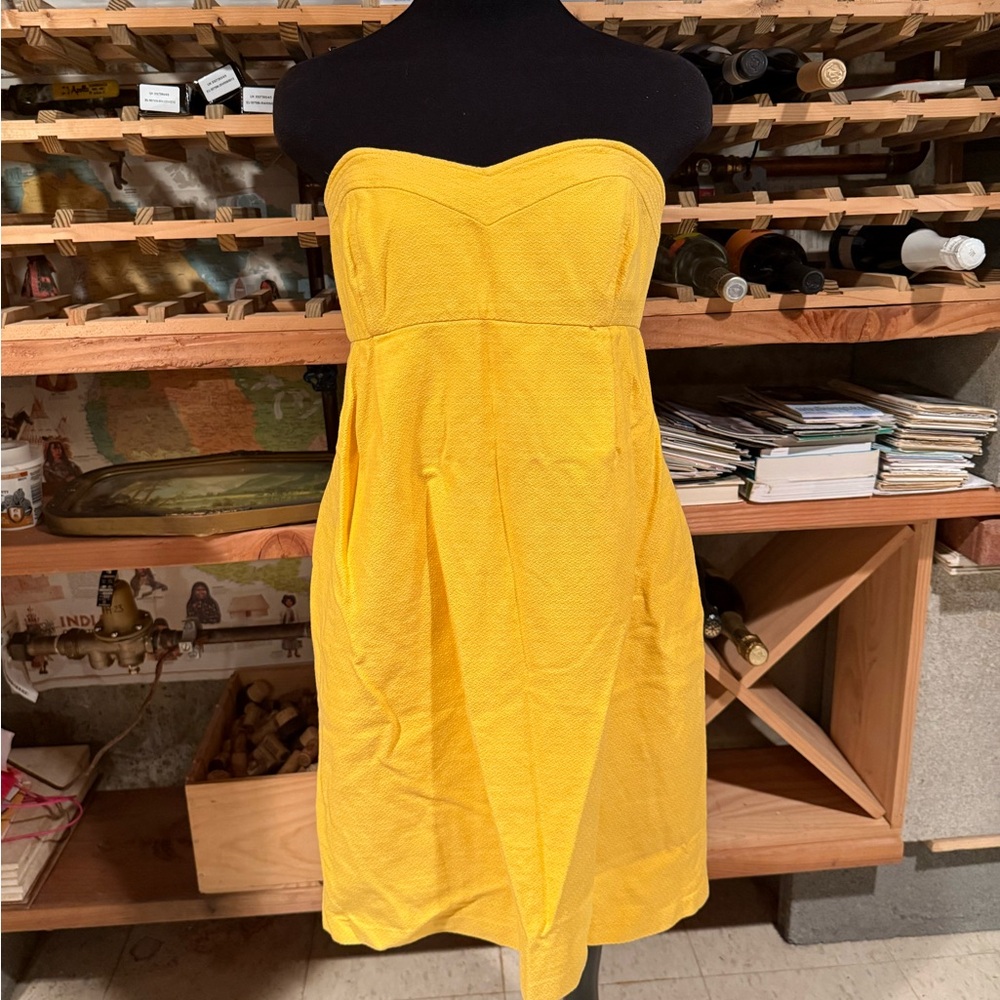 Shoshanna Yellow Strapless Textured Crepe Mini Dress Sweetheart Pockets Size 10